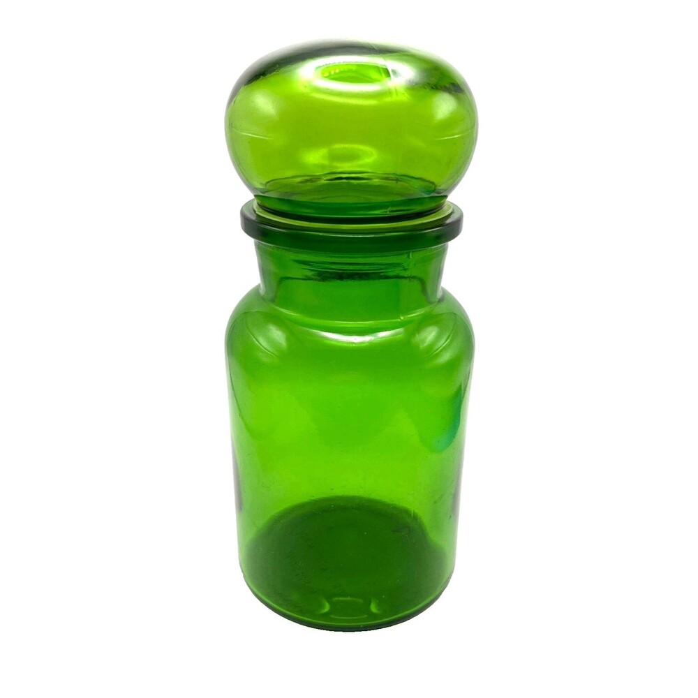 Vintage Green Apothecary Bubble Jar MCM Belgium 9" STORAGE Q TIP